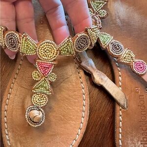 Laidback London Beaded Leather Thong Sandals - Multicolor
